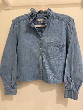 Ruffle Collar Denim Shirt Size S